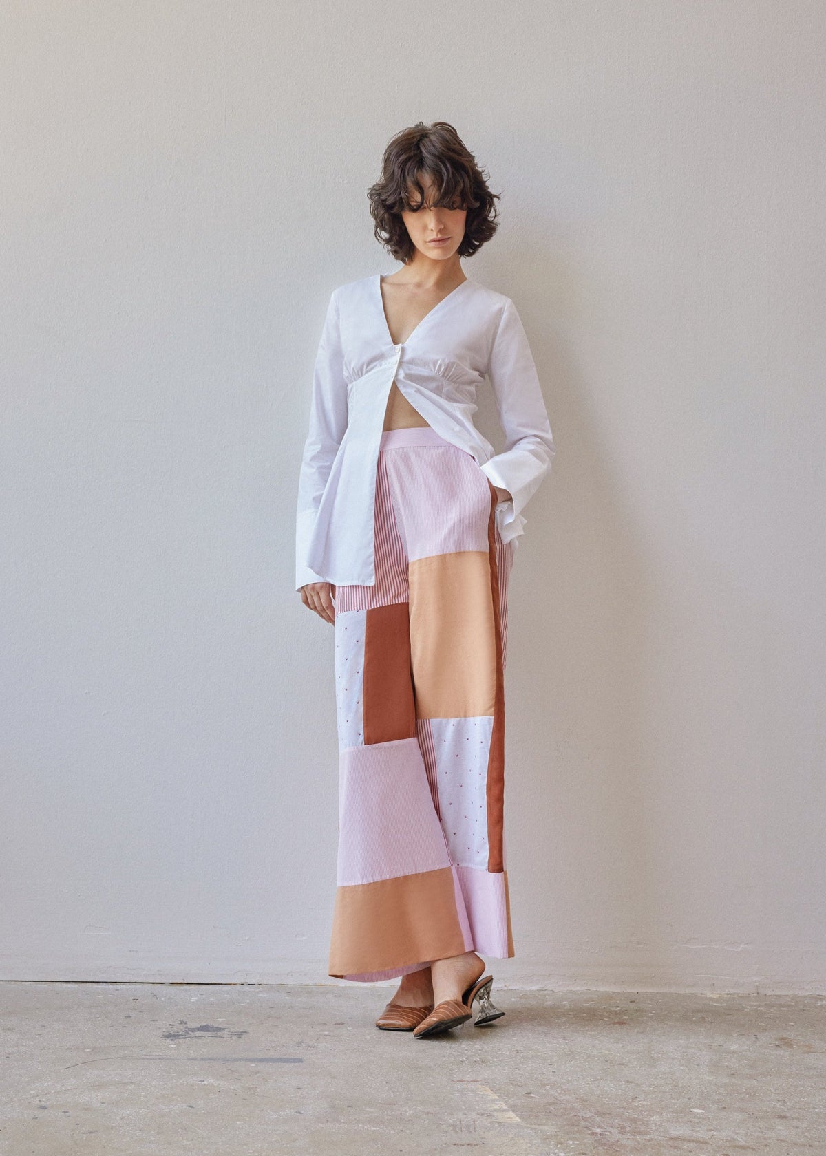 Oh Seven Days-Darcy Pantolon, Pembe Ve Bej Patchwork-Pantolon-1-roqelvaxirum.shop