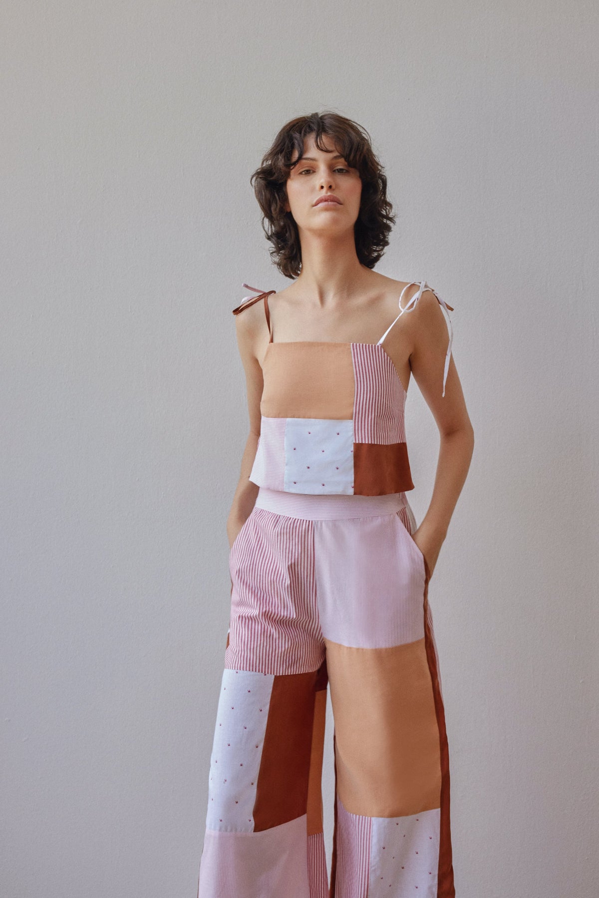 Oh Seven Days-Darcy Pantolon, Pembe Ve Bej Patchwork-Pantolon-2-roqelvaxirum.shop