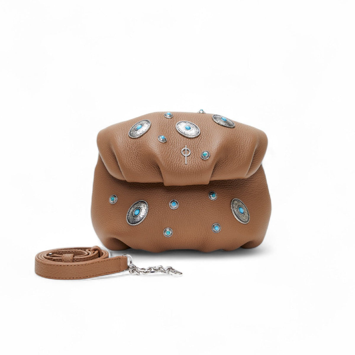 Otrera-Mını Studded Leda Tan-Clutch-3-roqelvaxirum.shop