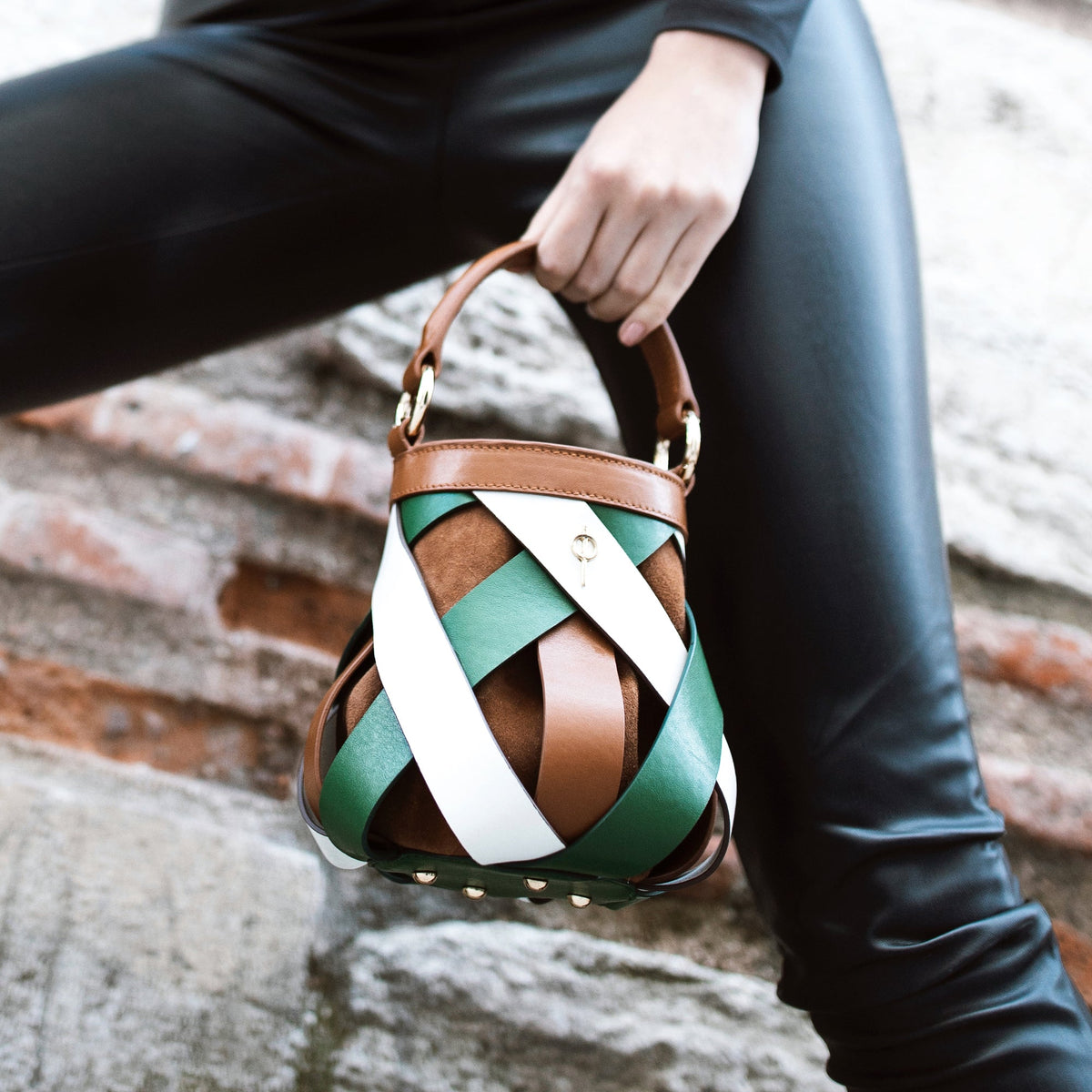 Otrera-Olina Tan & Green & White-El Çantası-5-roqelvaxirum.shop