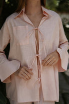 Pelia-Bella Pembe Keten - Pamuk Set (2 Parça)-Alt - Üst Takım-2-roqelvaxirum.shop