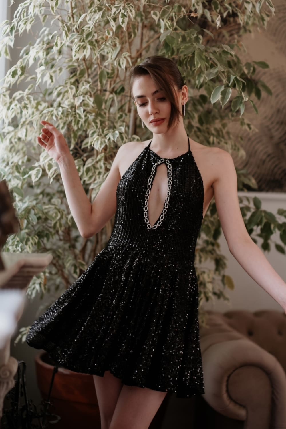 Pelia-Dora Siyah Payet Mini Elbise-Elbise-3-roqelvaxirum.shop