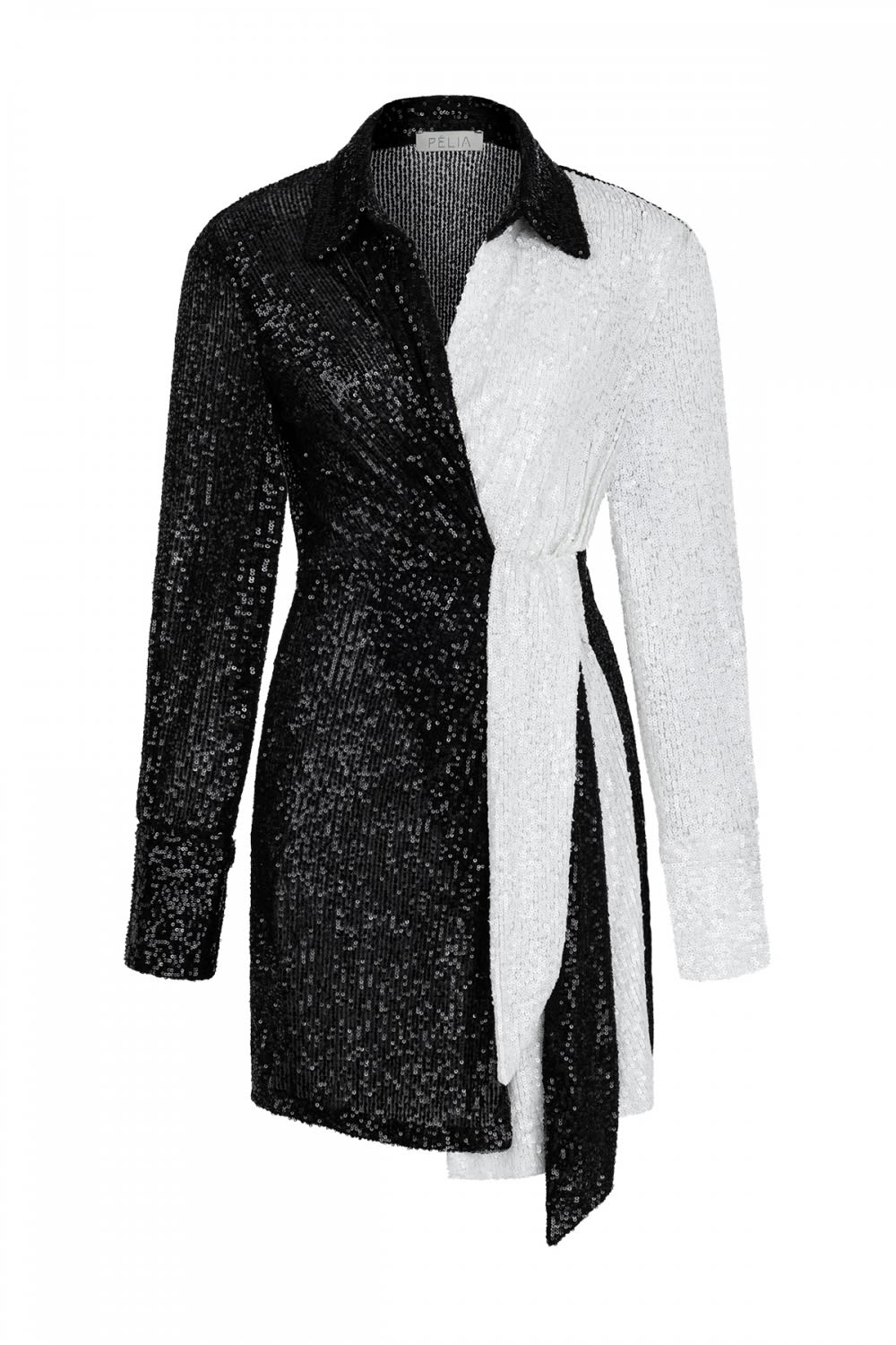 Pelia-Ètoile Siyah Beyaz Bağlamalı Payet Elbise-Elbise-1-roqelvaxirum.shop