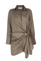 Pelia-Libari Haki Keten Gömlek Elbise-Elbise-1-roqelvaxirum.shop