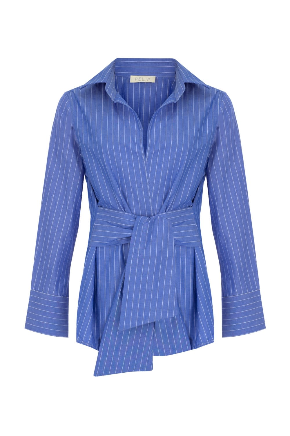 Pelia-Monica Mavi Çizgili Bağlamalı Gömlek Elbise-Elbise-1-roqelvaxirum.shop