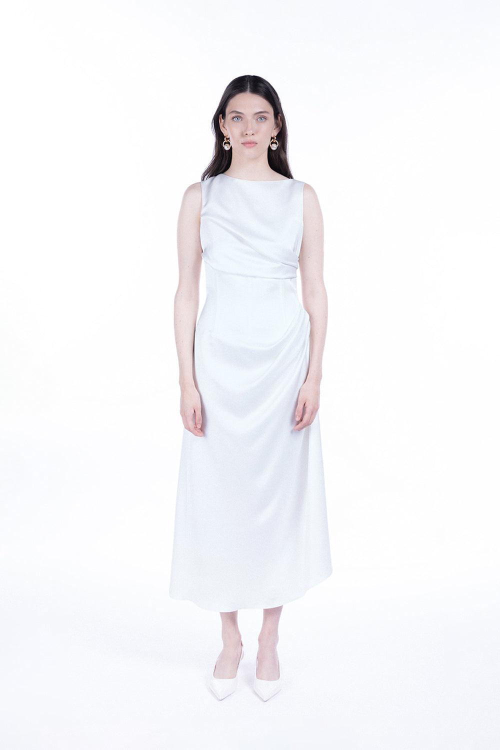 Peploum-Amor Draped Sateen Dress-Elbise-1-roqelvaxirum.shop