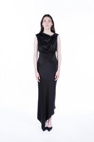 Peploum-Lea Folded Neckline Sateen Dress-Elbise-1-roqelvaxirum.shop
