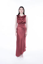 Peploum-Lea Folded Neckline Sateen Dress-Elbise-1-roqelvaxirum.shop
