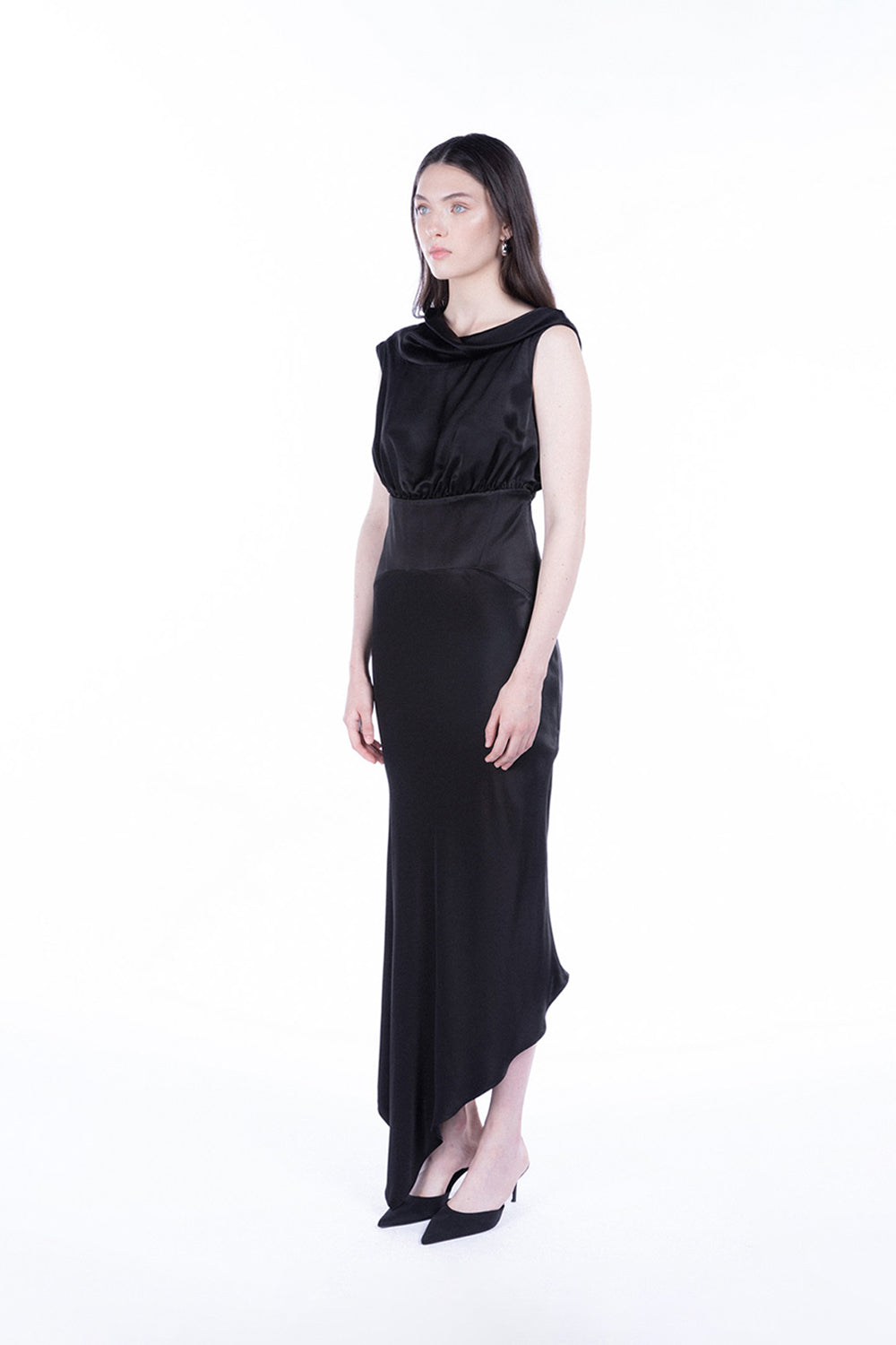 Peploum-Lea Folded Neckline Sateen Dress-Elbise-2-roqelvaxirum.shop