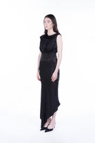 Peploum-Lea Folded Neckline Sateen Dress-Elbise-2-roqelvaxirum.shop