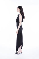 Peploum-Lea Folded Neckline Sateen Dress-Elbise-3-roqelvaxirum.shop
