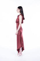 Peploum-Lea Folded Neckline Sateen Dress-Elbise-4-roqelvaxirum.shop