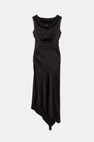 Peploum-Lea Folded Neckline Sateen Dress-Elbise-5-roqelvaxirum.shop