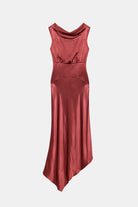 Peploum-Lea Folded Neckline Sateen Dress-Elbise-6-roqelvaxirum.shop