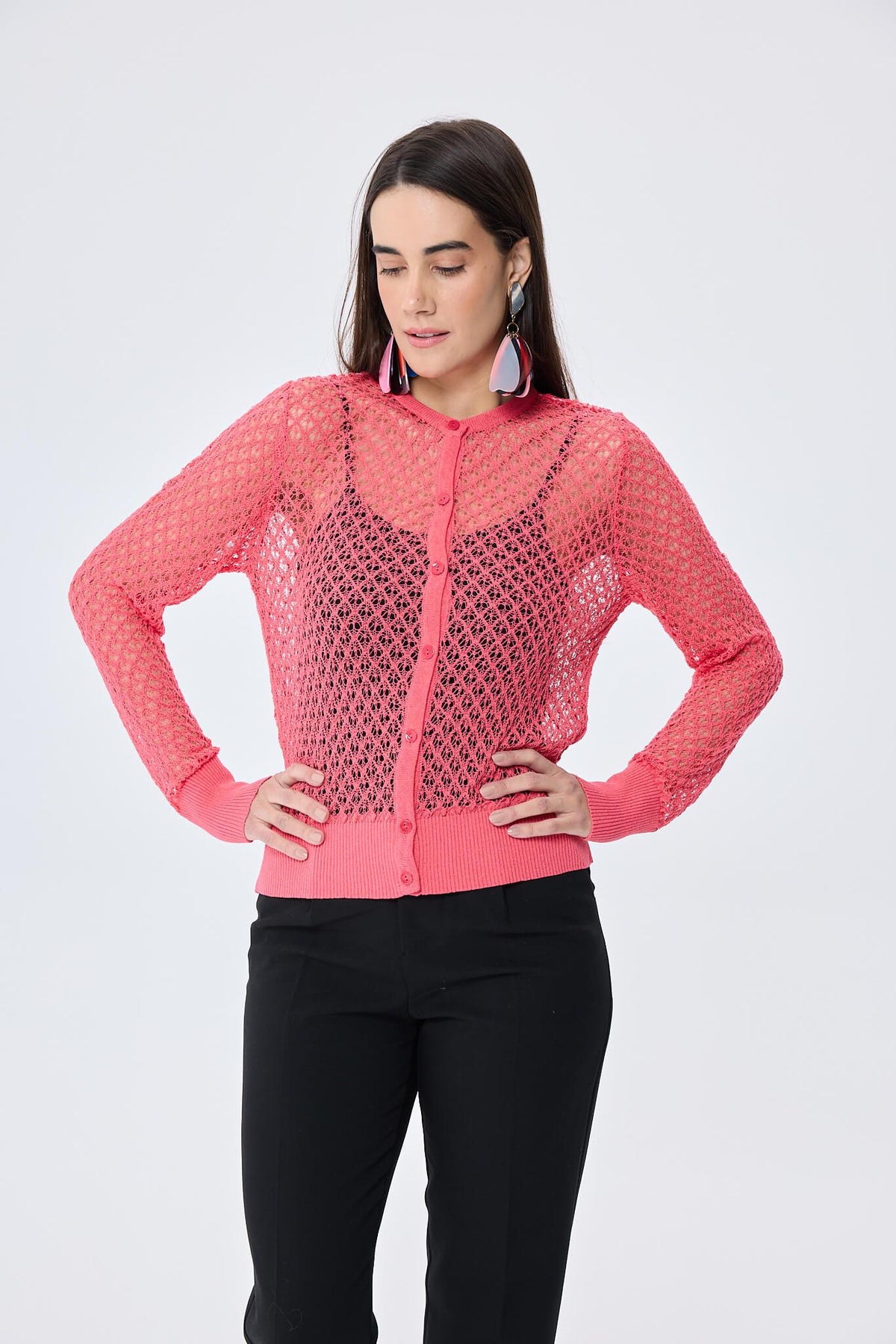 Peraluna-Addison Ajur Örgülü Kadın Triko Hırka Koral-Kazak & Triko-3-roqelvaxirum.shop