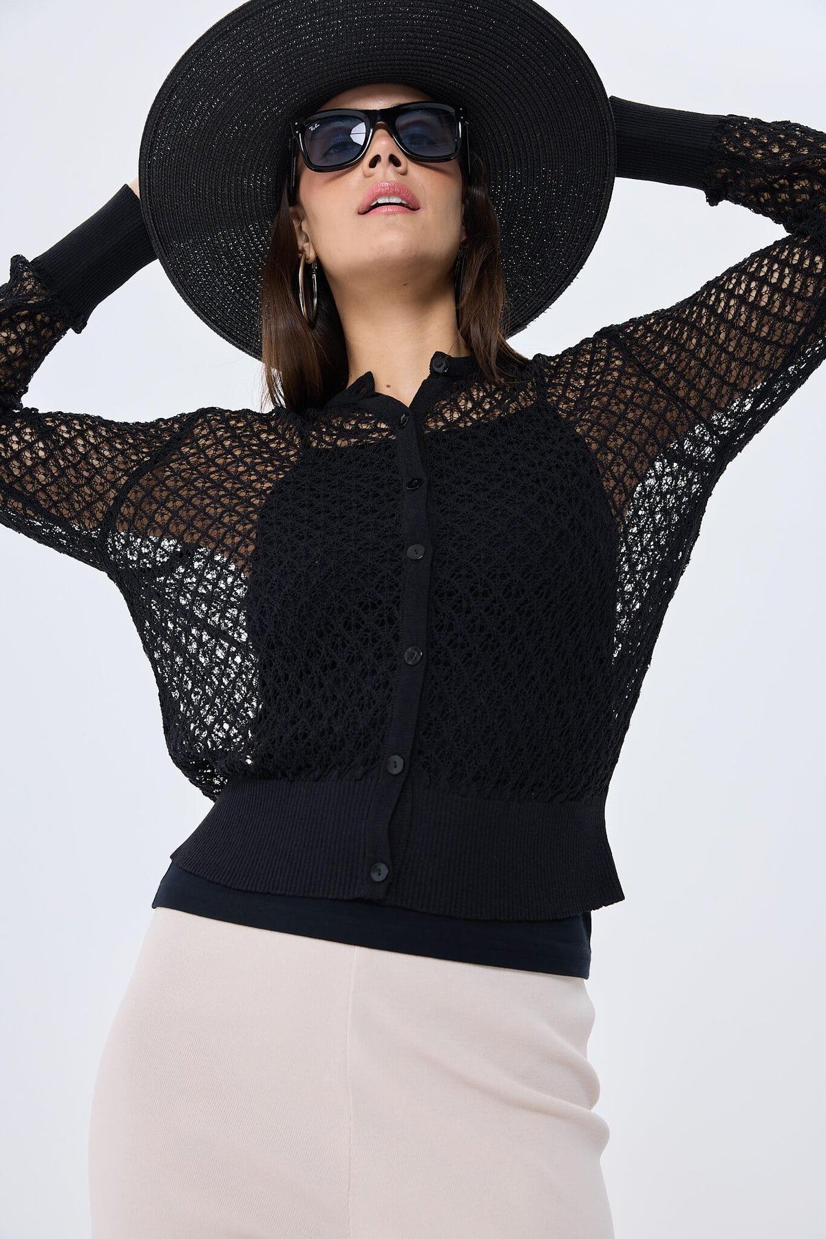 Peraluna-Addison Ajur Örgülü Kadın Triko Hırka Si̇yah-Kazak & Triko-3-roqelvaxirum.shop