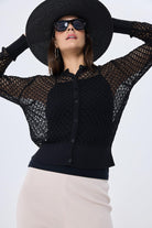 Peraluna-Addison Ajur Örgülü Kadın Triko Hırka Si̇yah-Kazak & Triko-3-roqelvaxirum.shop