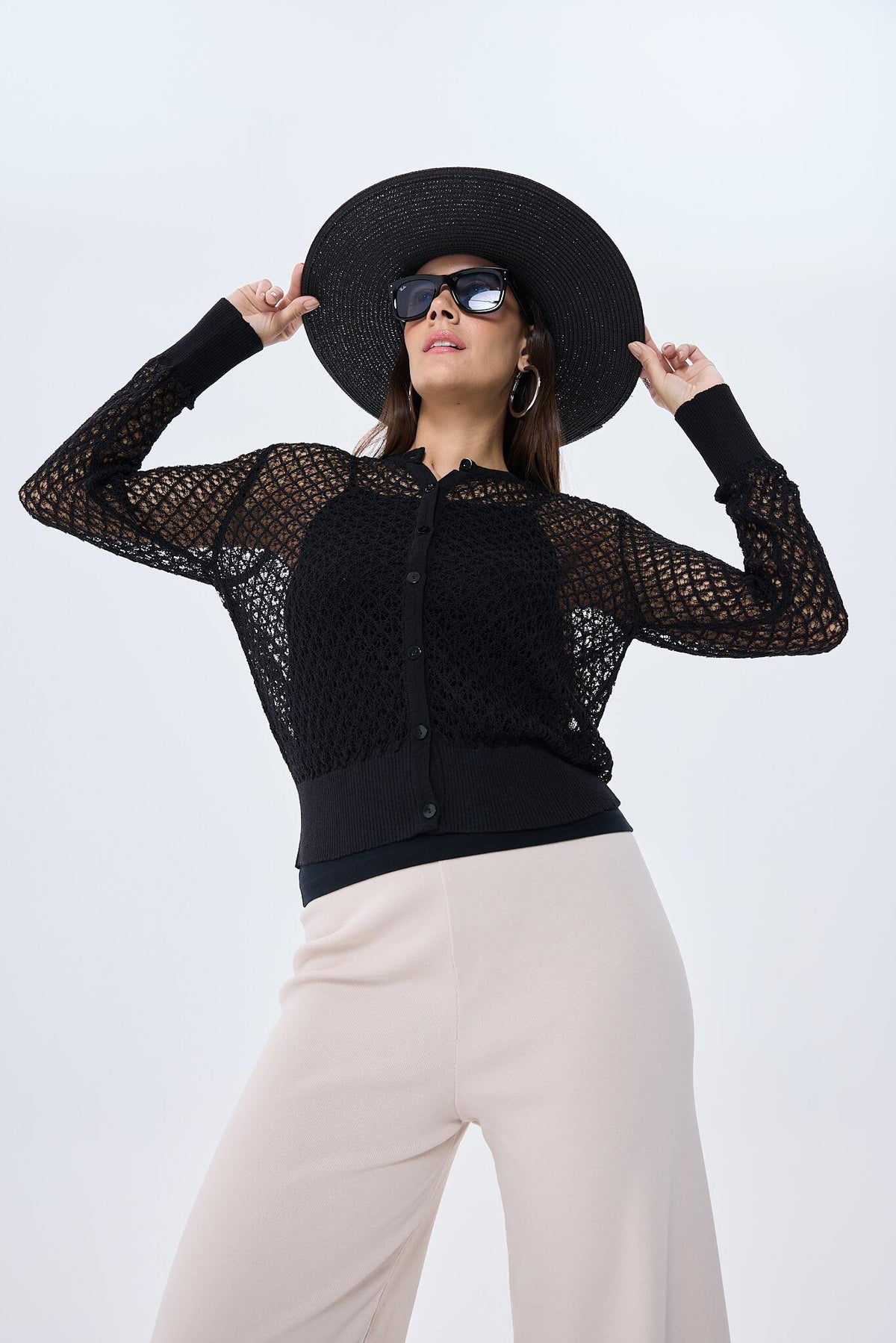 Peraluna-Addison Ajur Örgülü Kadın Triko Hırka Si̇yah-Kazak & Triko-4-roqelvaxirum.shop