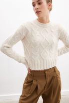 Peraluna-Adeline Sweater Bisiklet Yaka Saç Örgü Kadın Triko Kazak Ekru-Kazak & Triko-2-roqelvaxirum.shop