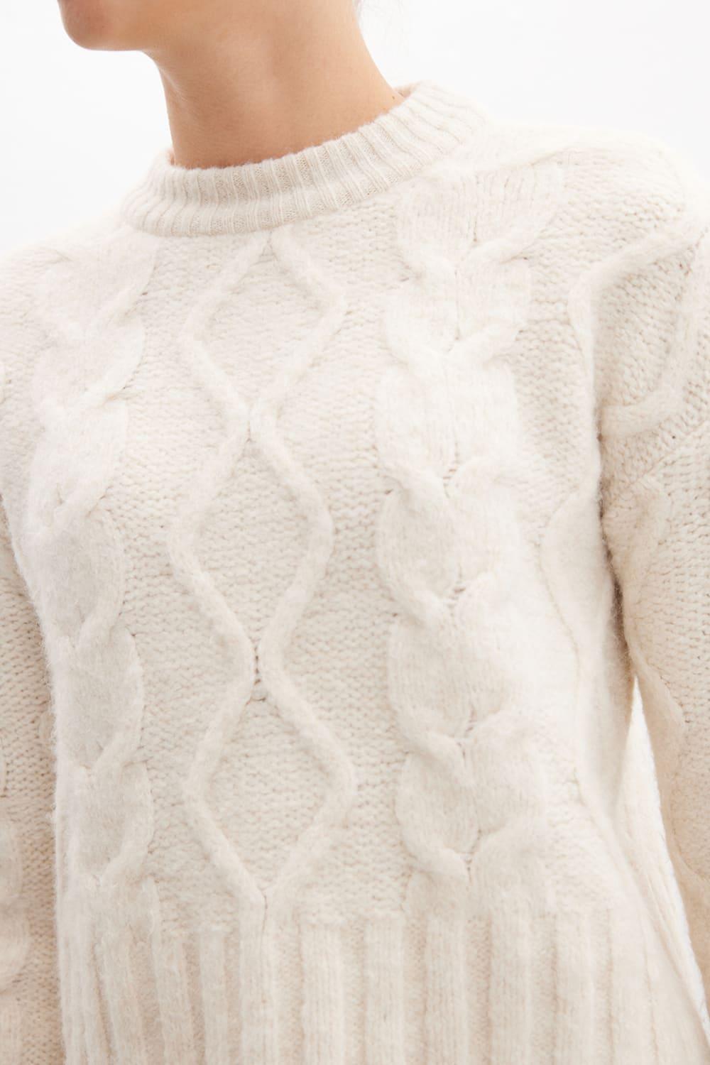 Peraluna-Adeline Sweater Bisiklet Yaka Saç Örgü Kadın Triko Kazak Ekru-Kazak & Triko-4-roqelvaxirum.shop