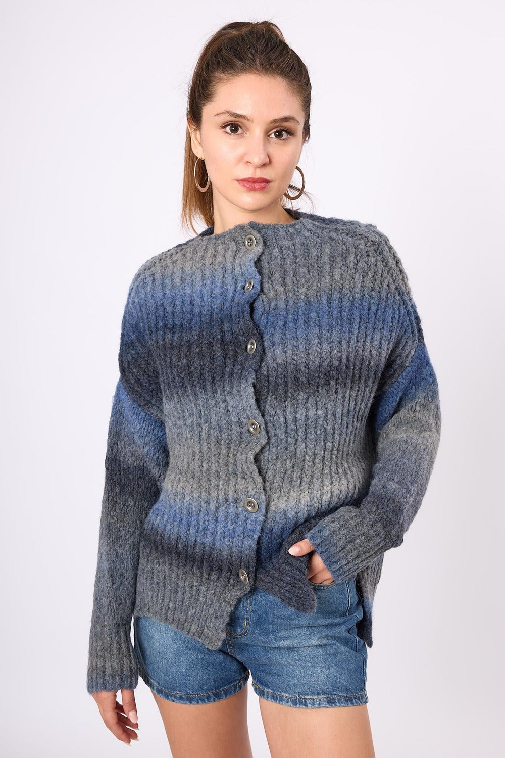 Peraluna-Anabella Bol Kesim Kadın Triko Hırka Melanj-Kazak & Triko-2-roqelvaxirum.shop
