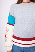 Peraluna-Aurora Rahat Kesim Kadın Triko Kazak Gri/Mavi/Multi-Kazak & Triko-3-roqelvaxirum.shop