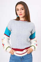 Peraluna-Aurora Rahat Kesim Kadın Triko Kazak Gri/Mavi/Multi-Kazak & Triko-5-roqelvaxirum.shop