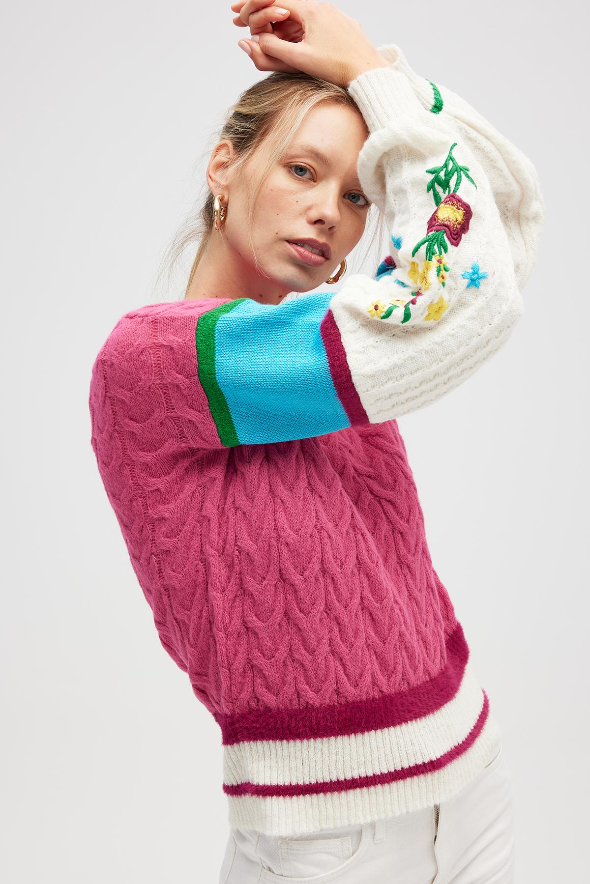 Peraluna-Aurora Rahat Kesim Kadın Triko Kazak Pink Multi-Kazak-5-roqelvaxirum.shop