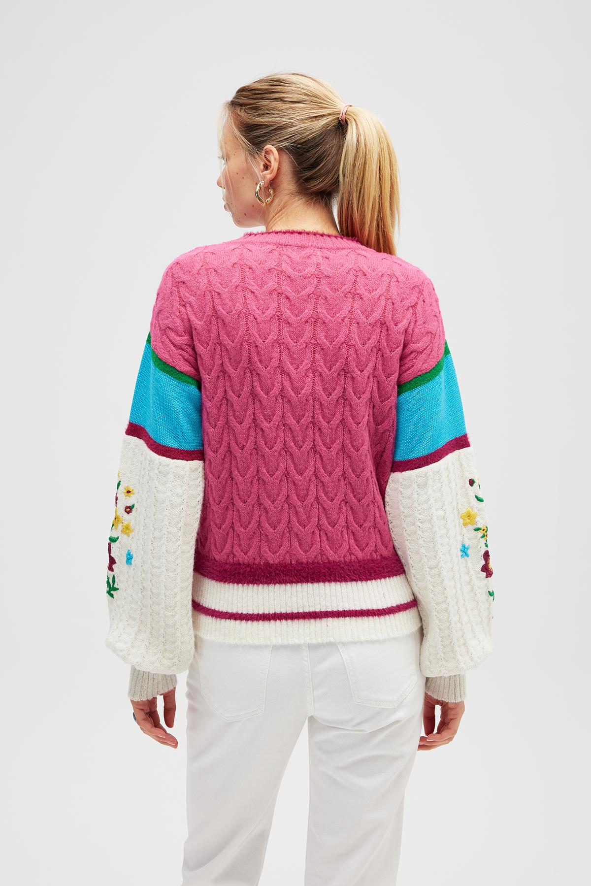 Peraluna-Aurora Rahat Kesim Kadın Triko Kazak Pink Multi-Kazak-7-roqelvaxirum.shop