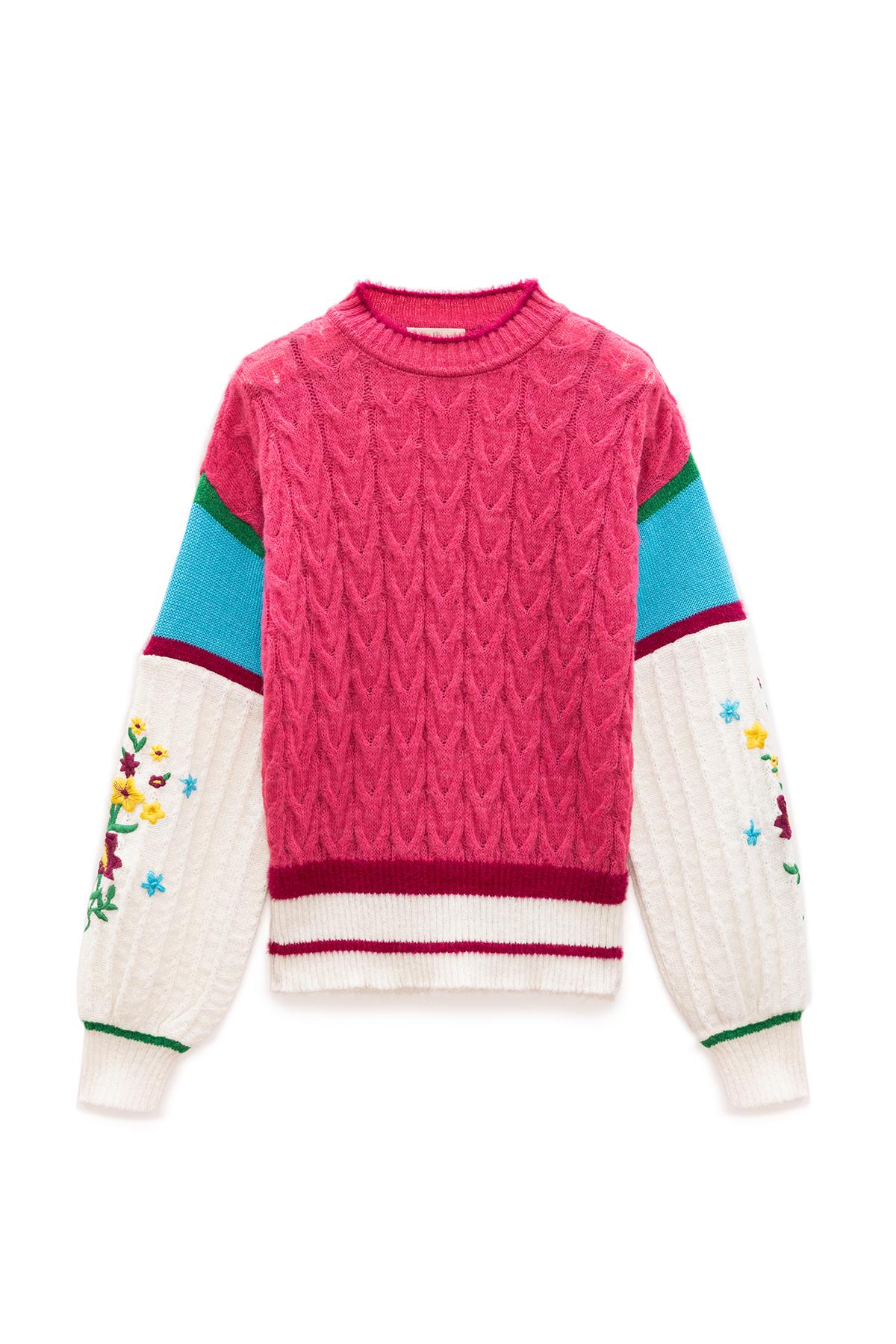 Peraluna-Aurora Rahat Kesim Kadın Triko Kazak Pink Multi-Kazak-8-roqelvaxirum.shop