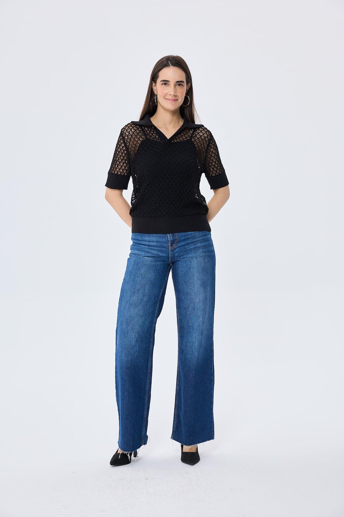 Peraluna-Ava Ajurlu Polo Yaka Kadın Triko Bluz Si̇yah-Bluz-1-roqelvaxirum.shop