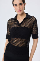 Peraluna-Ava Ajurlu Polo Yaka Kadın Triko Bluz Si̇yah-Bluz-3-roqelvaxirum.shop
