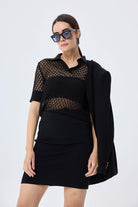 Peraluna-Ava Ajurlu Polo Yaka Kadın Triko Bluz Si̇yah-Bluz-4-roqelvaxirum.shop