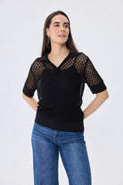 Peraluna-Ava Ajurlu Polo Yaka Kadın Triko Bluz Si̇yah-Bluz-5-roqelvaxirum.shop