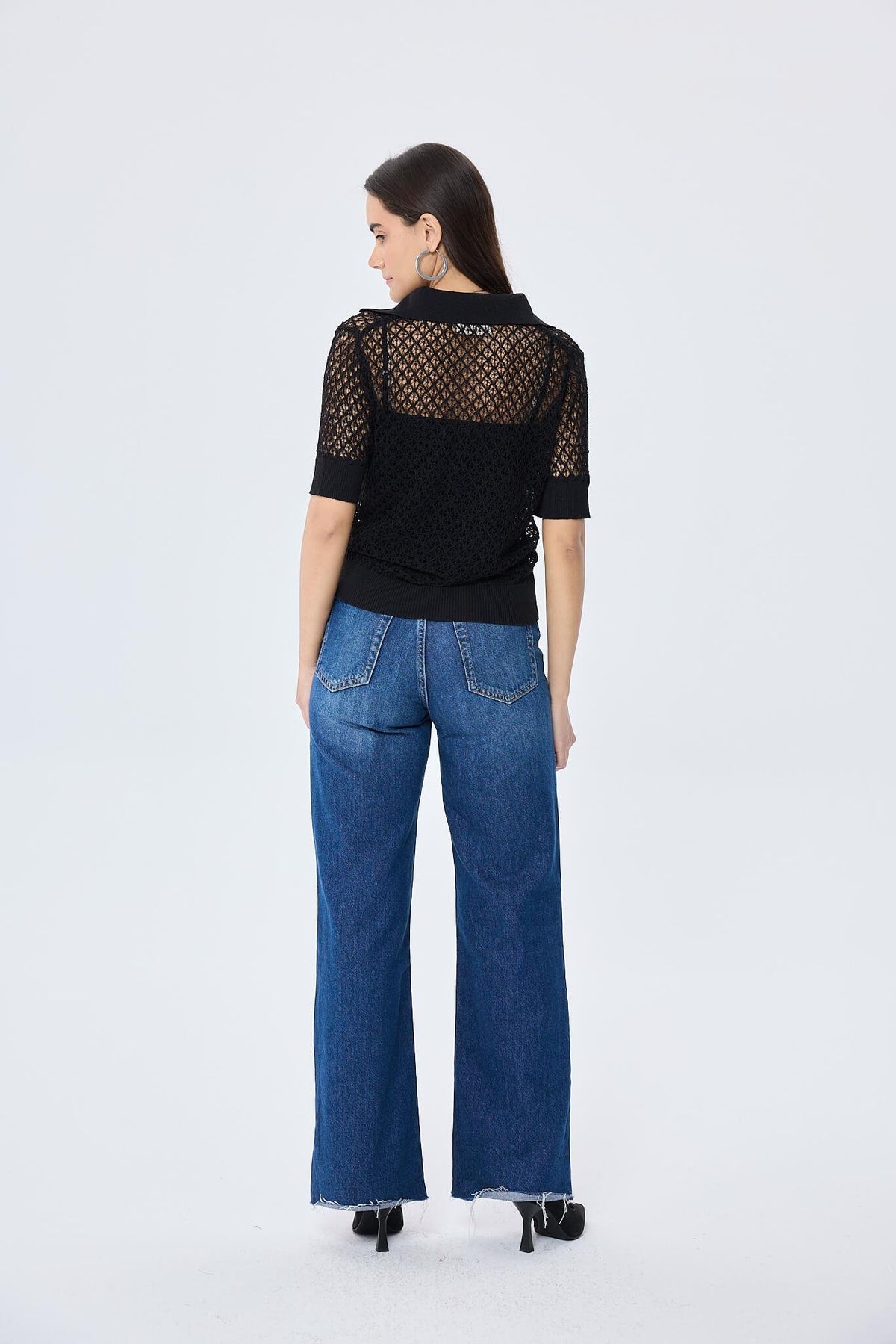 Peraluna-Ava Ajurlu Polo Yaka Kadın Triko Bluz Si̇yah-Bluz-8-roqelvaxirum.shop