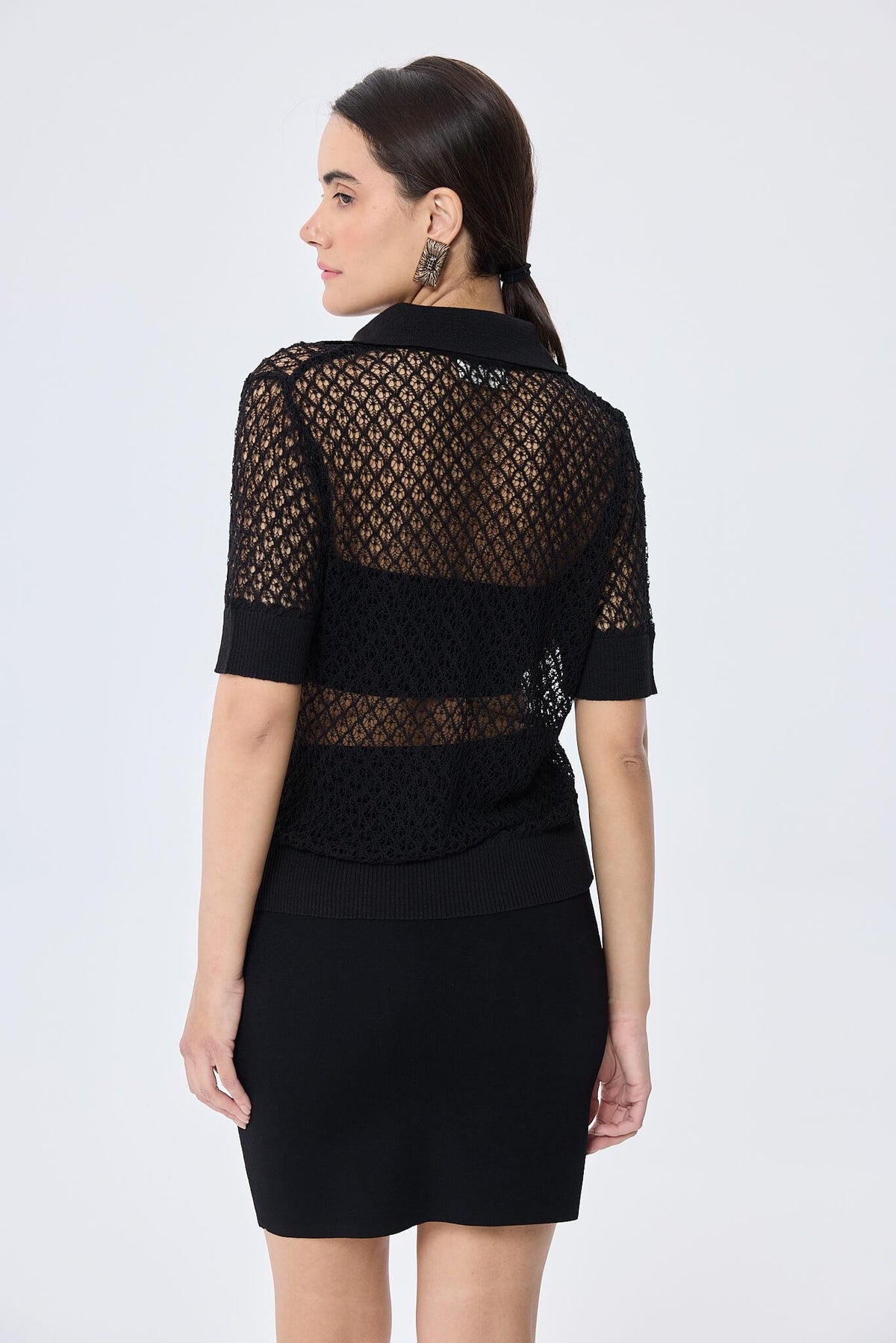 Peraluna-Ava Ajurlu Polo Yaka Kadın Triko Bluz Si̇yah-Bluz-9-roqelvaxirum.shop