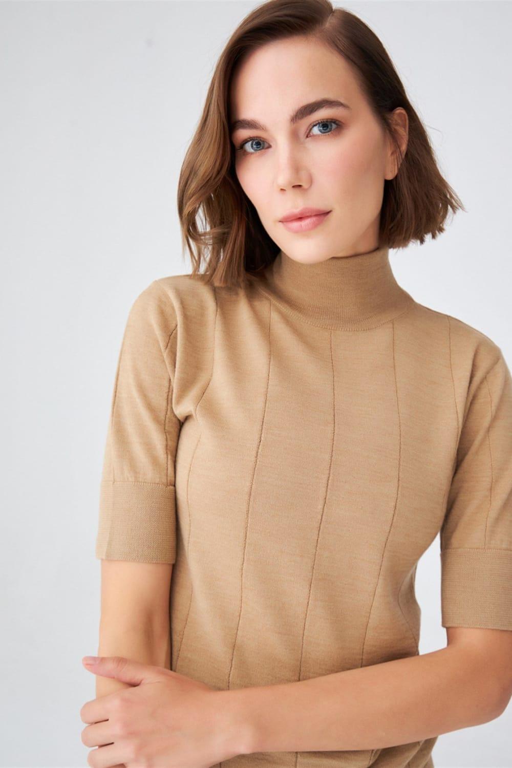 Peraluna-Balıkçı Yaka Kısa Kollu İnce Basic Kadın Triko Bluz-Top-1-roqelvaxirum.shop