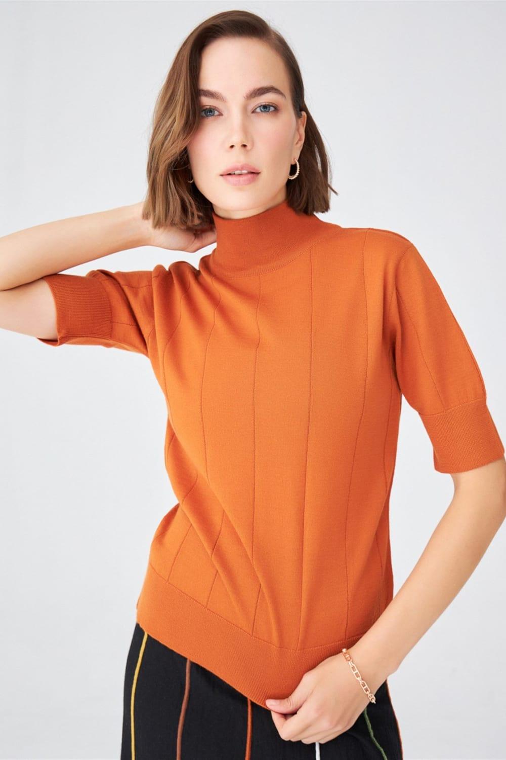 Peraluna-Balıkçı Yaka Kısa Kollu İnce Basic Kadın Triko Bluz-Top-36-roqelvaxirum.shop