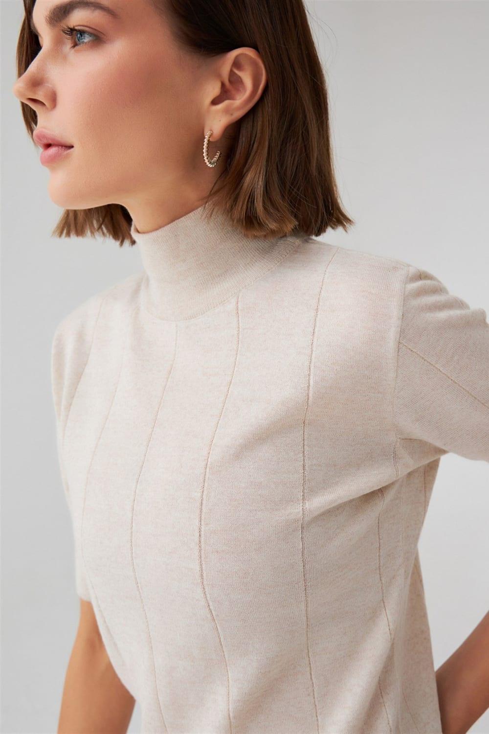 Peraluna-Balıkçı Yaka Kısa Kollu İnce Basic Kadın Triko Bluz-Top-46-roqelvaxirum.shop