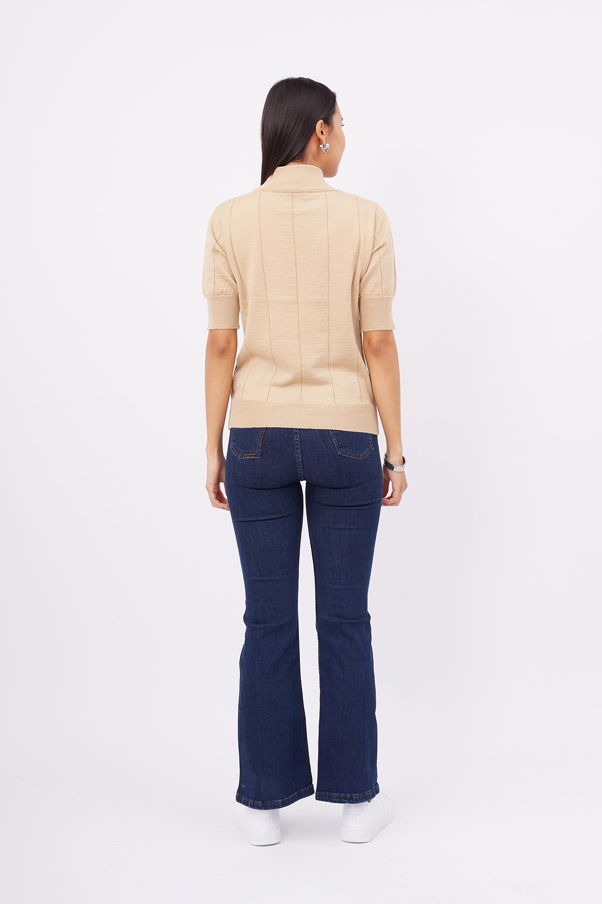 Peraluna-Betty Blouse Balıkçı Yaka Kısa Kollu İnce Basic Kadın Triko Bluz Bej-Bluz-6-roqelvaxirum.shop