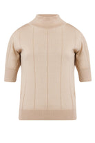 Peraluna-Betty Blouse Balıkçı Yaka Kısa Kollu İnce Basic Kadın Triko Bluz Bej-Bluz-7-roqelvaxirum.shop