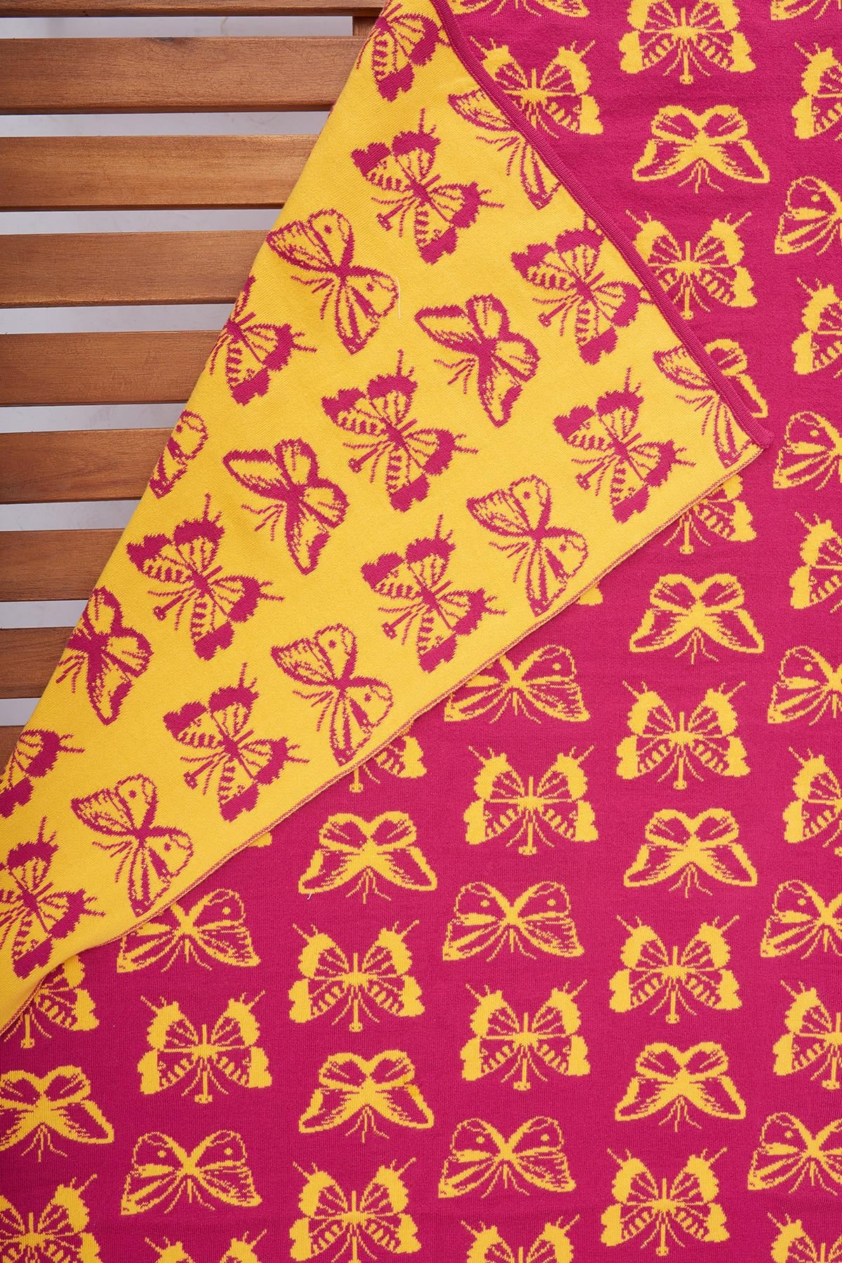 Peraluna Butterfly Boom Beach Towel Jakarlı Pamuklu Plaj Örtüsü - Fuşya/Sarı