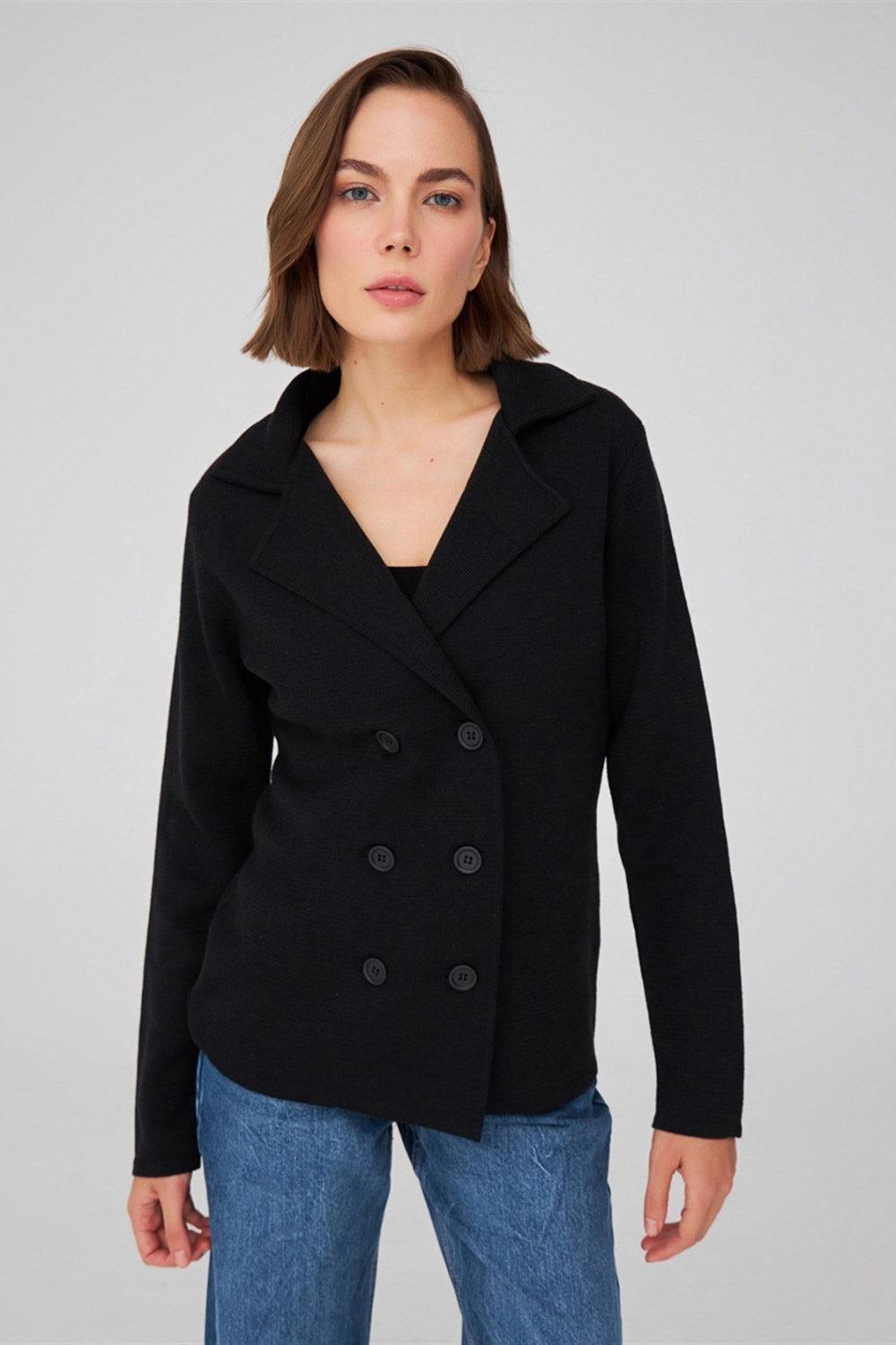 Peraluna-Çelik Örgü Klasik Kesim Blazer Kadın Triko Ceket-Ceket-2-roqelvaxirum.shop