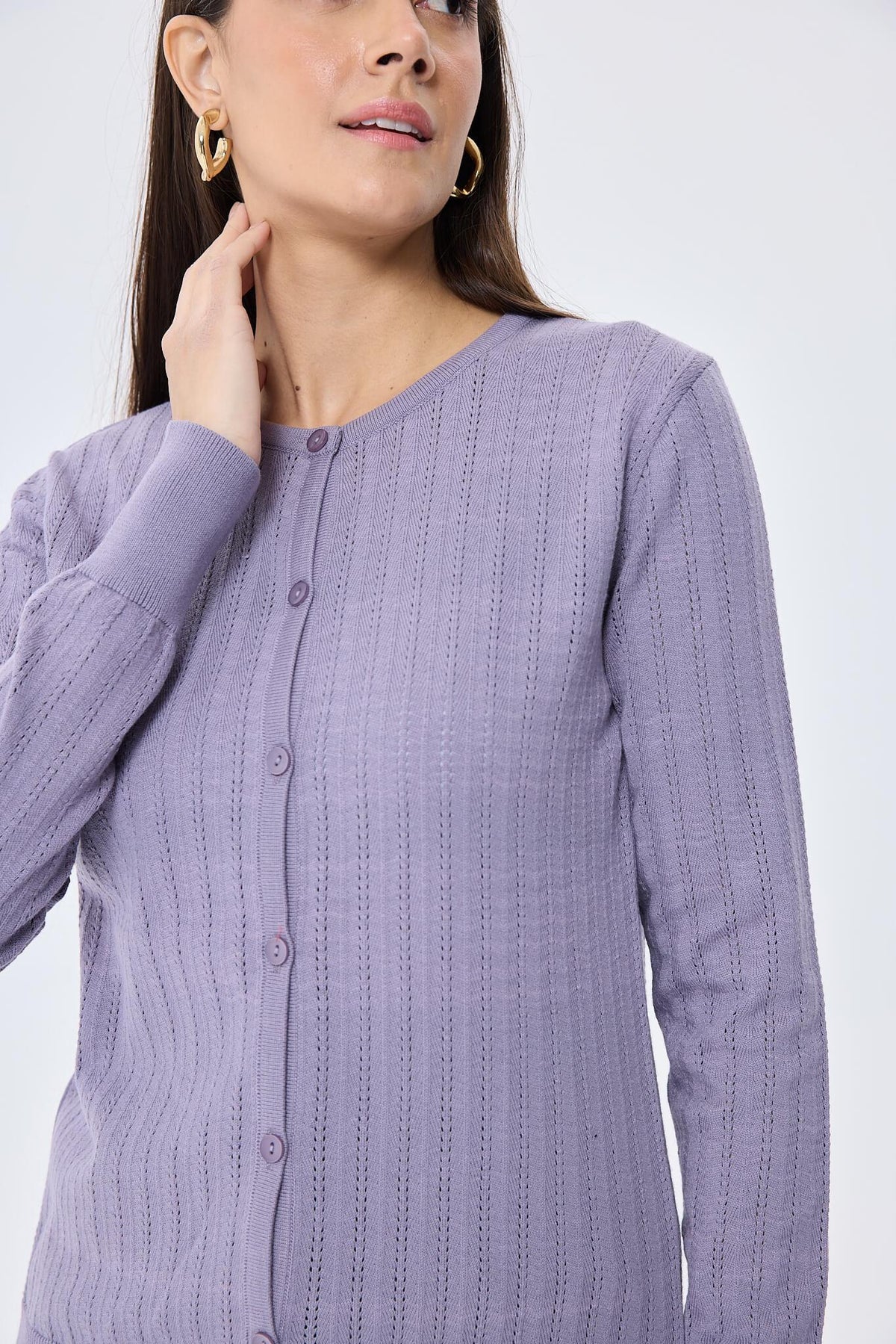 Peraluna-Celine Ajur Örgülü Kadın Triko Hırka Lavanta-Kazak & Triko-5-roqelvaxirum.shop