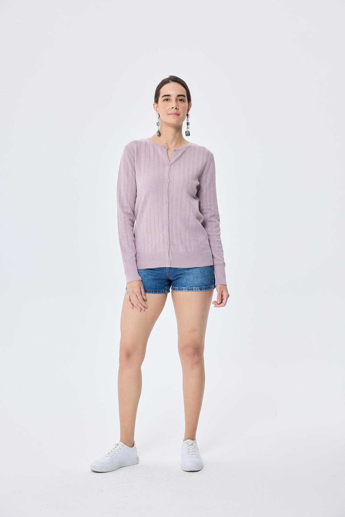 Peraluna-Celine Ajur Örgülü Kadın Triko Hırka Li̇la-Kazak & Triko-1-roqelvaxirum.shop