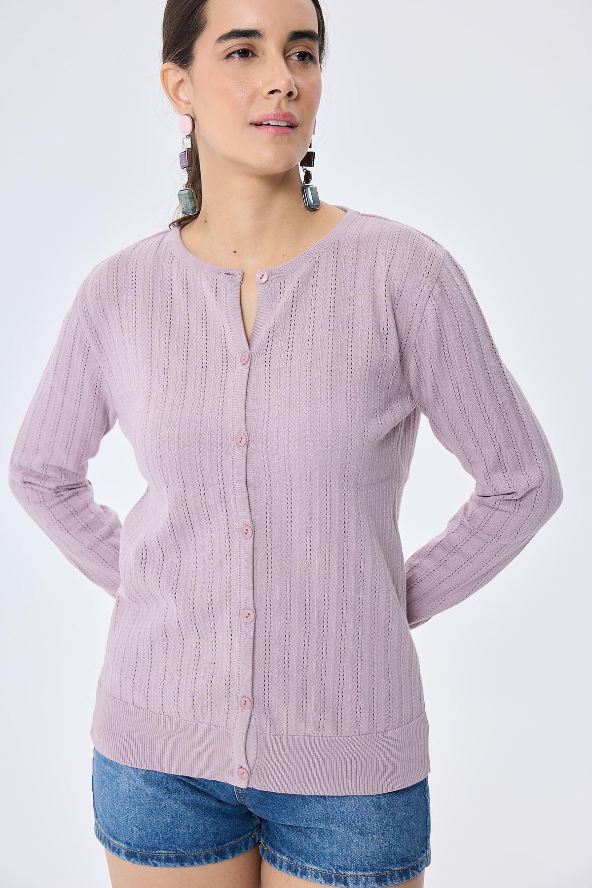 Peraluna-Celine Ajur Örgülü Kadın Triko Hırka Li̇la-Kazak & Triko-5-roqelvaxirum.shop