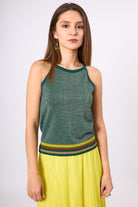 Peraluna-Delight Halter Yaka Çizgili Simli Kadın Triko Bluz Zümrüt Multi-Bluz-5-roqelvaxirum.shop