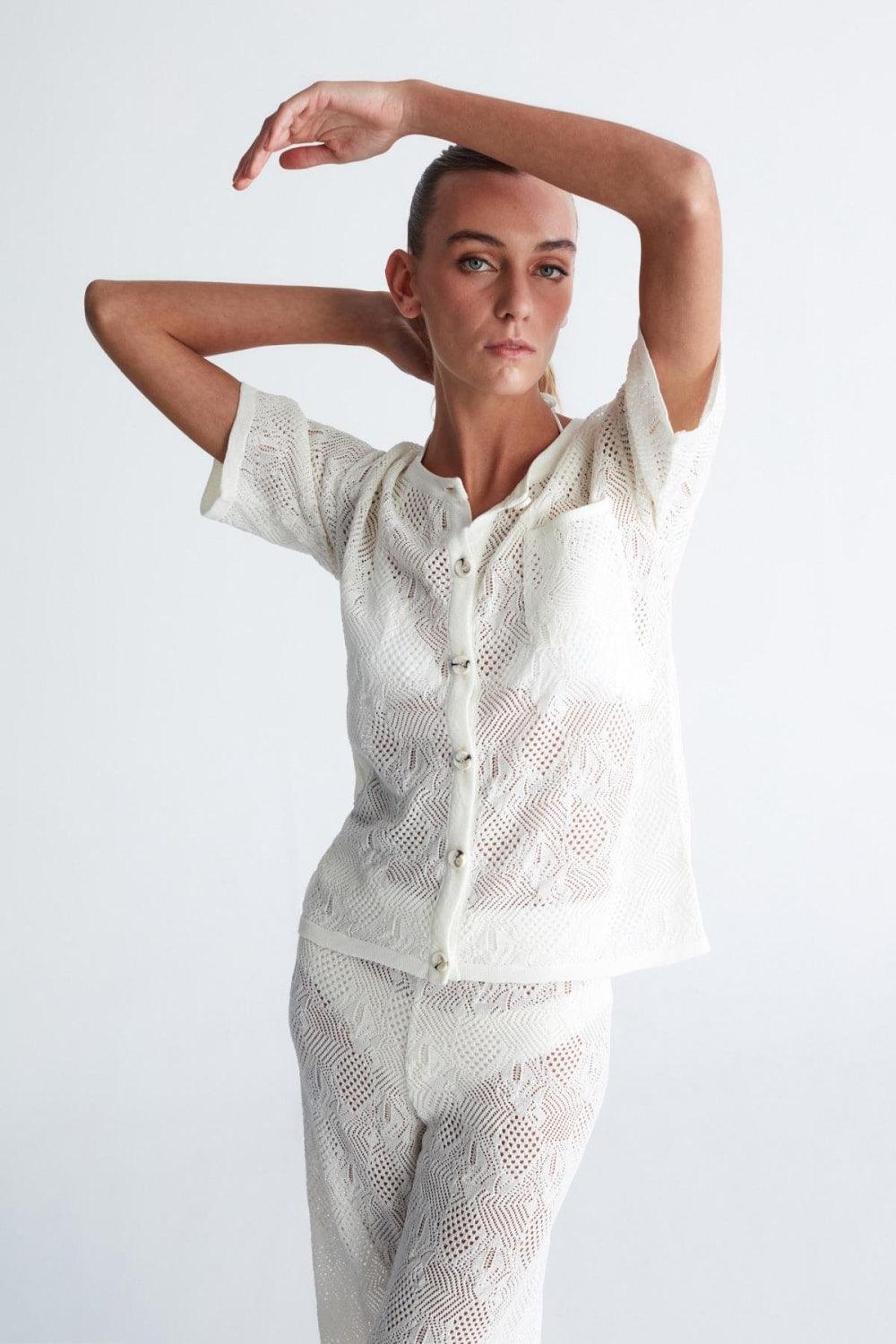 Peraluna-Emma Cardigan Dantel Örgü Geniş Kesim Kısa Kol Kadın Triko Hırka-Kazak & Triko-3-roqelvaxirum.shop