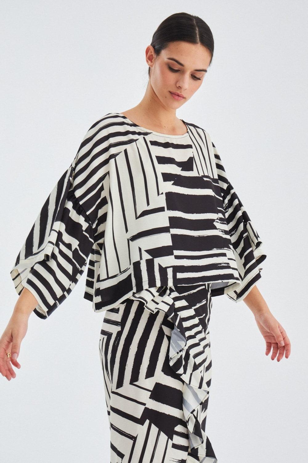 Peraluna-Hanita Geometrik Desenli Bol Kesim Mat Dokulu Yazlık Kadın Bluz-Bluz-5-roqelvaxirum.shop