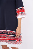 Peraluna-Hilda Dress Püskül Detaylı A Form 3/4 Kol Rahat Kadın Triko Elbise Lacivert-Elbise-4-roqelvaxirum.shop